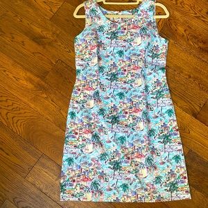 Talbots 8 Petite a-line dress w beautiful beach town scene print. Worn twice.